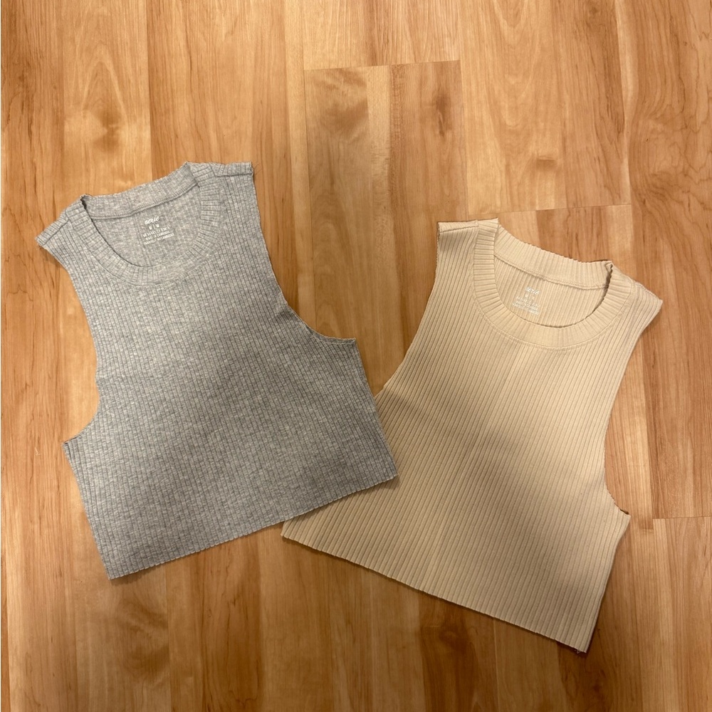 Weekend SALE🎉 Sleeveless Ribbed Knit Tops - Gray and Cream